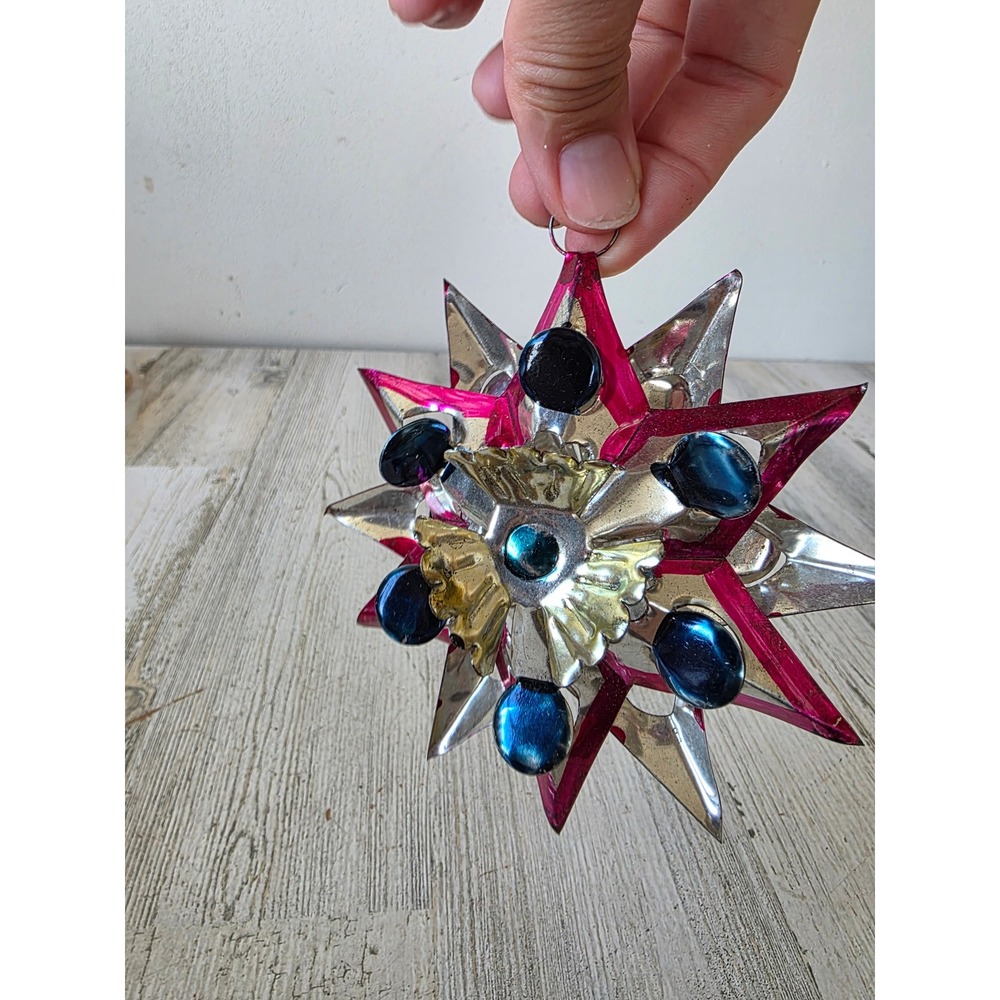 Vintage metal pink star 12 point ornament Xmas tree